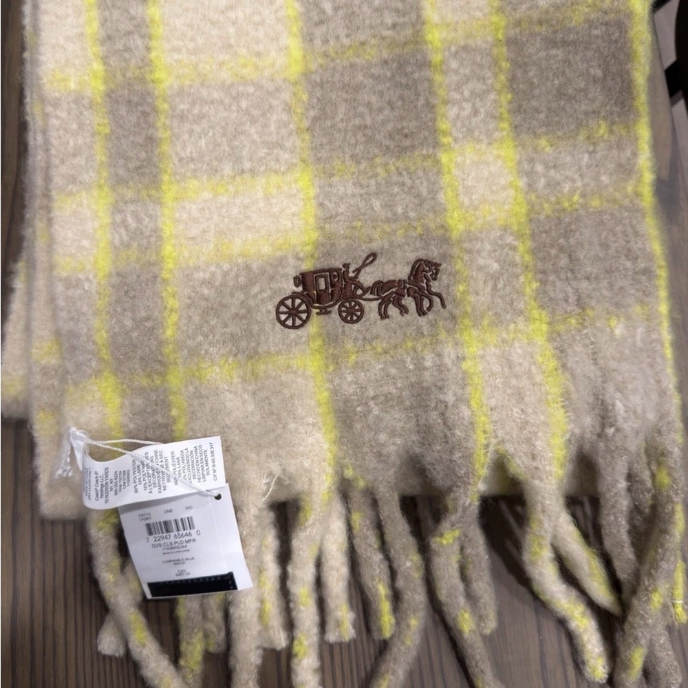 Coach Beige and Yellow Wool Scarf